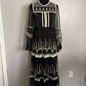 Zara embroidered tulle black maxi dress